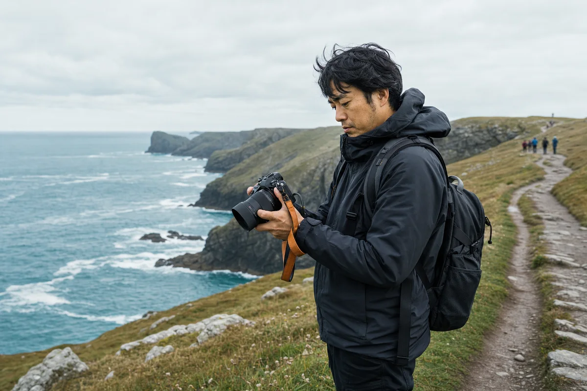 A photographer at a coastal overlook